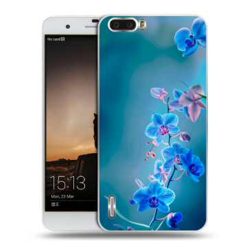 Силиконовый чехол на Huawei Honor 6 Plus с принтом Голубые цветы