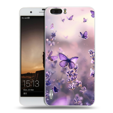 Силиконовый чехол на Huawei Honor 6 Plus с принтом бабочки и лаванда