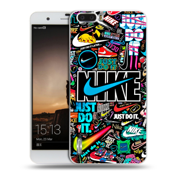 Силиконовый чехол на Huawei Honor 6 Plus с принтом найк nike черный