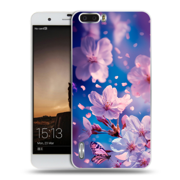 Силиконовый чехол на Huawei Honor 6 Plus с принтом цветы бабочки Силиконовый чехол на Huawei Honor 6 Plus с принтом цветы бабочки