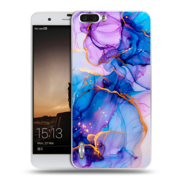 Силиконовый чехол на Huawei Honor 6 Plus с принтом синий мрамор