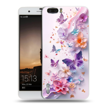 Силиконовый чехол на Huawei Honor 6 Plus с принтом цветы бабочки Силиконовый чехол на Huawei Honor 6 Plus с принтом цветы бабочки