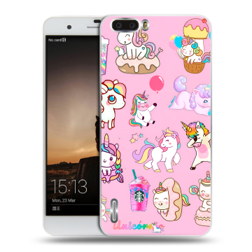Силиконовый чехол на Huawei Honor 6 Plus с принтом розовые единороги