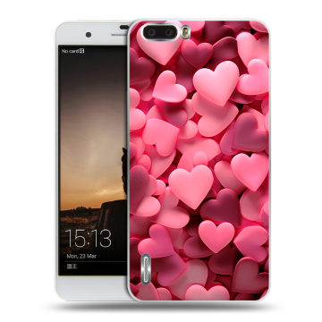 Силиконовый чехол на Huawei Honor 6 Plus с принтом розовые сердечки Силиконовый чехол на Huawei Honor 6 Plus с принтом розовые сердечки
