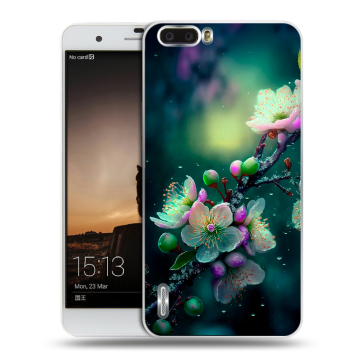 Силиконовый чехол на Huawei Honor 6 Plus с принтом Цветы и мрамор Силиконовый чехол на Huawei Honor 6 Plus с принтом Цветы и мрамор
