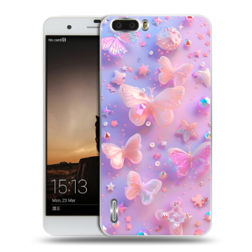 Силиконовый чехол на Huawei Honor 6 Plus с принтом Бабочки Силиконовый чехол на Huawei Honor 6 Plus с принтом Бабочки