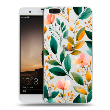 Силиконовый чехол на Huawei Honor 6 Plus с принтом Цветы паттерн Силиконовый чехол на Huawei Honor 6 Plus с принтом Цветы паттерн