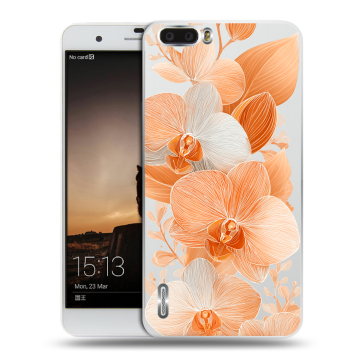 Силиконовый чехол на Huawei Honor 6 Plus с принтом Бежевые цветы Силиконовый чехол на Huawei Honor 6 Plus с принтом Бежевые цветы