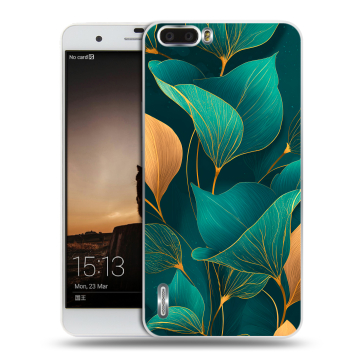 Силиконовый чехол на Huawei Honor 6 Plus с принтом Листья и золото Силиконовый чехол на Huawei Honor 6 Plus с принтом Листья и золото