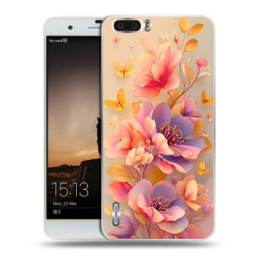 Силиконовый чехол на Huawei Honor 6 Plus с принтом Цветы и бабочки