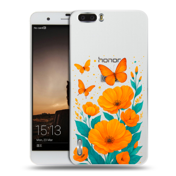 Силиконовый чехол на Huawei Honor 6 Plus с принтом цветы бабочки