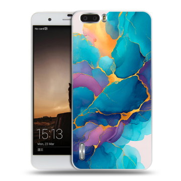 Силиконовый чехол на Huawei Honor 6 Plus с принтом Мрамор блестки