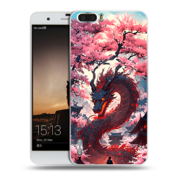 Силиконовый чехол на Huawei Honor 6 Plus с принтом Дракон Японский