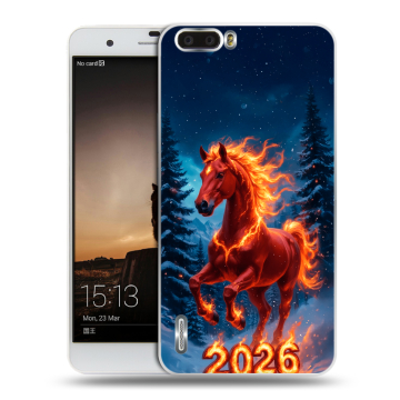 Силиконовый чехол на Huawei Honor 6 Plus с принтом Новый год коня