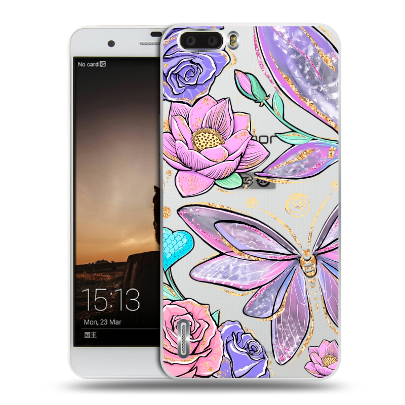 Пластиковый чехол на Huawei Honor 6 Plus с принтом Бабочки и цветы Пластиковый чехол на Huawei Honor 6 Plus с принтом Бабочки и цветы