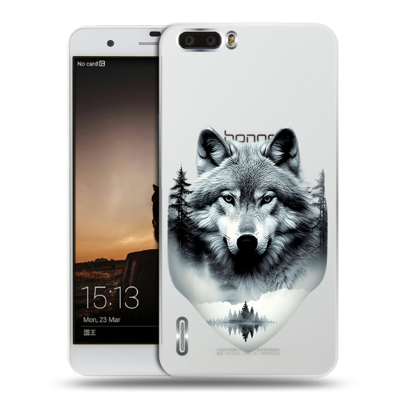 Силиконовый чехол на Huawei Honor 6 Plus с принтом Волк в лесу Силиконовый чехол на Huawei Honor 6 Plus с принтом Волк в лесу
