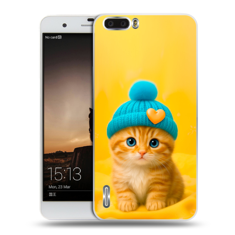 Пластиковый чехол на Huawei Honor 6 Plus с принтом Котенок в шапке Пластиковый чехол на Huawei Honor 6 Plus с принтом Котенок в шапке