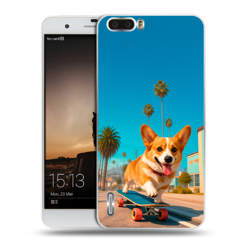 Пластиковый чехол на Huawei Honor 6 Plus с принтом Корги на скейте Пластиковый чехол на Huawei Honor 6 Plus с принтом Корги на скейте