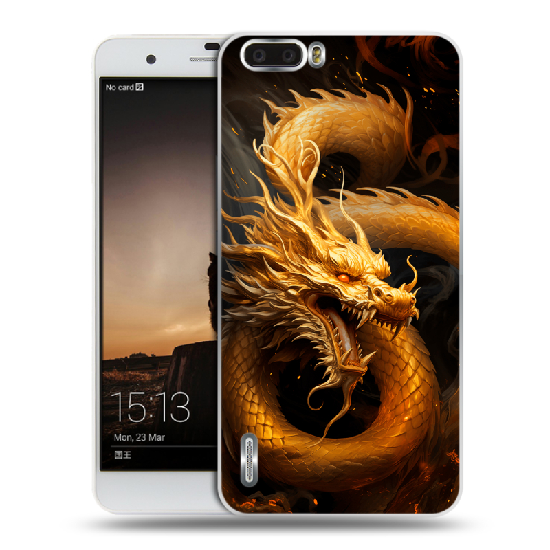 Силиконовый чехол на Huawei Honor 6 Plus с принтом Золотой дракон Силиконовый чехол на Huawei Honor 6 Plus с принтом Золотой дракон