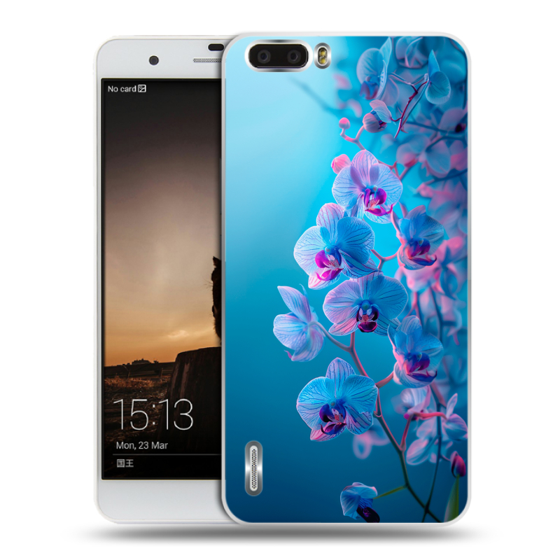 Силиконовый чехол на Huawei Honor 6 Plus с принтом голубые орхидеи Силиконовый чехол на Huawei Honor 6 Plus с принтом голубые орхидеи