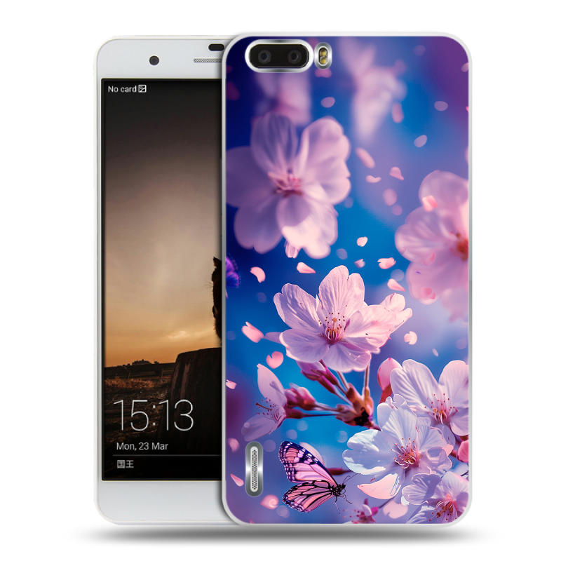 Пластиковый чехол на Huawei Honor 6 Plus с принтом цветы бабочки Пластиковый чехол на Huawei Honor 6 Plus с принтом цветы бабочки
