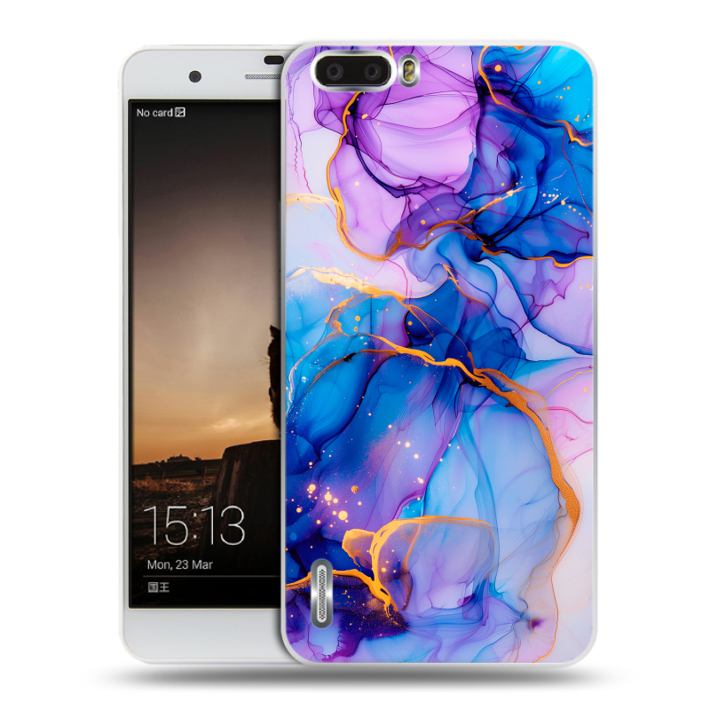 Силиконовый чехол на Huawei Honor 6 Plus с принтом синий мрамор Силиконовый чехол на Huawei Honor 6 Plus с принтом синий мрамор