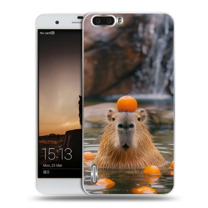 Пластиковый чехол на Huawei Honor 6 Plus с принтом Капибара с апельсином Пластиковый чехол на Huawei Honor 6 Plus с принтом Капибара с апельсином