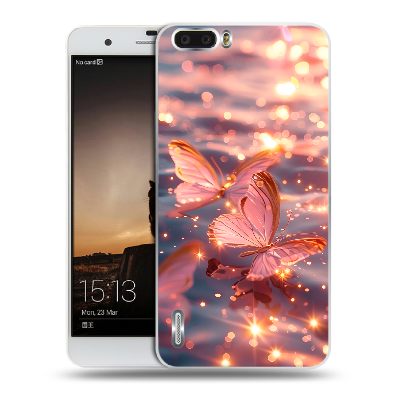 Силиконовый чехол на Huawei Honor 6 Plus с принтом бабочки розовые Силиконовый чехол на Huawei Honor 6 Plus с принтом бабочки розовые