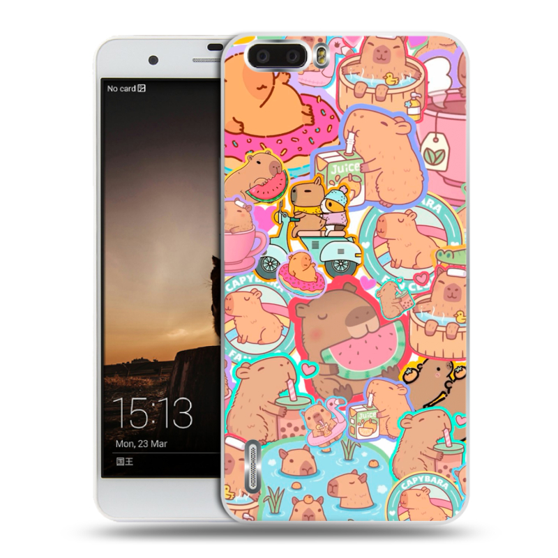 Силиконовый чехол на Huawei Honor 6 Plus с принтом капибары Силиконовый чехол на Huawei Honor 6 Plus с принтом капибары