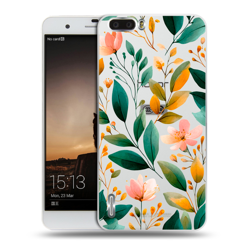 Силиконовый чехол на Huawei Honor 6 Plus с принтом Цветы паттерн Силиконовый чехол на Huawei Honor 6 Plus с принтом Цветы паттерн
