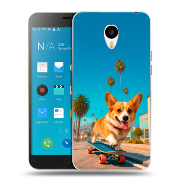 Пластиковый чехол на Meizu M1 Note с принтом Корги на скейте
