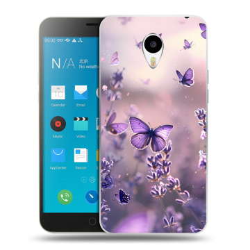 Пластиковый чехол на Meizu M1 Note с принтом бабочки и лаванда