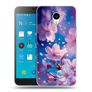 Пластиковый чехол на Meizu M1 Note с принтом цветы бабочки
