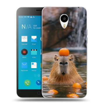 Пластиковый чехол на Meizu M1 Note с принтом Капибара с апельсином