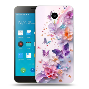 Пластиковый чехол на Meizu M1 Note с принтом цветы бабочки