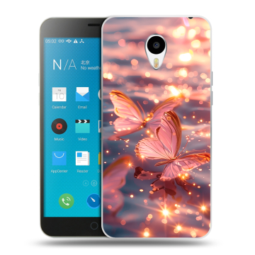 Пластиковый чехол на Meizu M1 Note с принтом бабочки розовые
