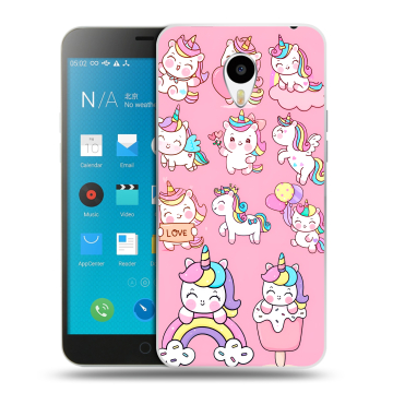 Пластиковый чехол на Meizu M1 Note с принтом Единороги и радуга