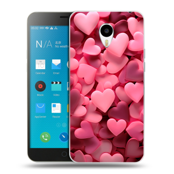 Пластиковый чехол на Meizu M1 Note с принтом розовые сердечки