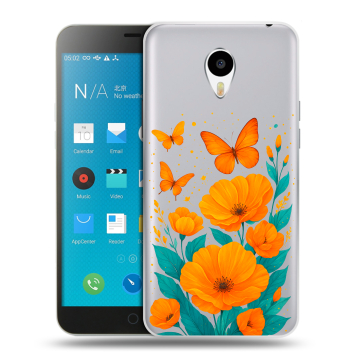 Пластиковый чехол на Meizu M1 Note с принтом цветы бабочки