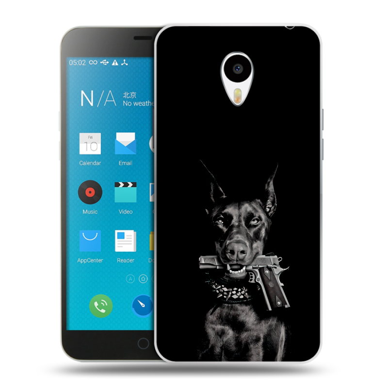 Пластиковый чехол на Meizu M1 Note с принтом Доберман и пистолет Пластиковый чехол на Meizu M1 Note с принтом Доберман и пистолет