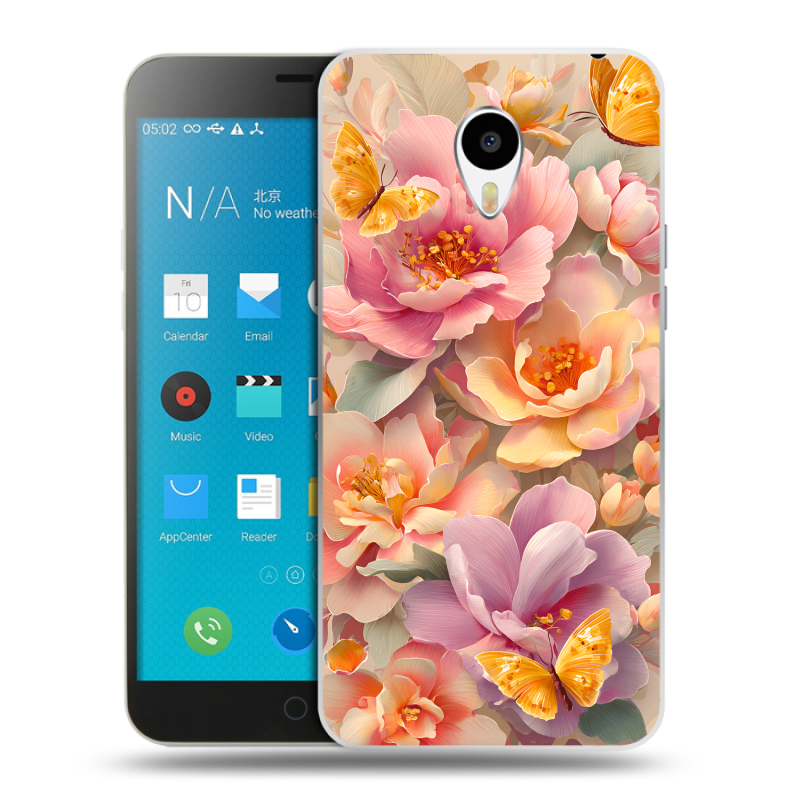 Пластиковый чехол на Meizu M1 Note с принтом Цветы и бабочки Пластиковый чехол на Meizu M1 Note с принтом Цветы и бабочки