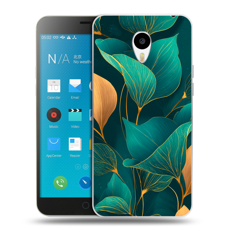 Пластиковый чехол на Meizu M1 Note с принтом Листья и золото Пластиковый чехол на Meizu M1 Note с принтом Листья и золото