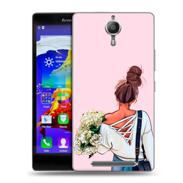 Пластиковый чехол на Lenovo P90 с принтом Девушка и букет Пластиковый чехол на Lenovo P90 с принтом Девушка и букет