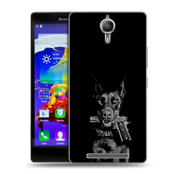 Пластиковый чехол на Lenovo P90 с принтом Доберман и пистолет Пластиковый чехол на Lenovo P90 с принтом Доберман и пистолет