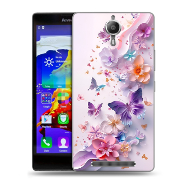 Пластиковый чехол на Lenovo P90 с принтом цветы бабочки