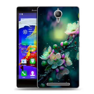 Пластиковый чехол на Lenovo P90 с принтом Цветы и мрамор