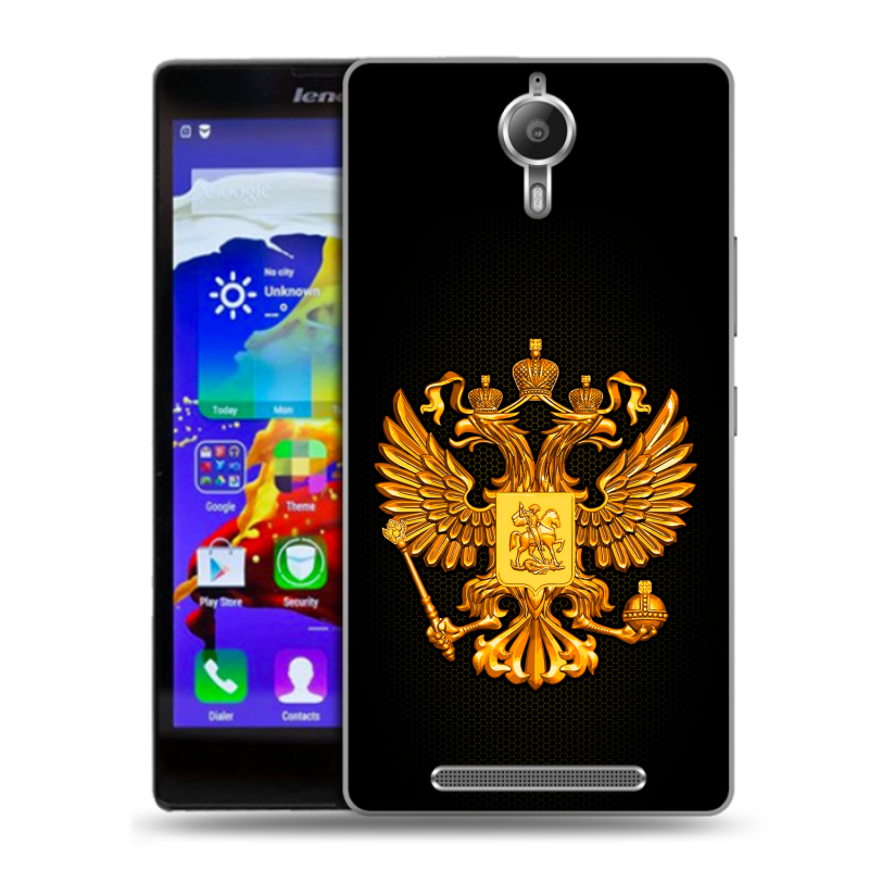 Пластиковый чехол на Lenovo P90 с принтом Герб России желтый Пластиковый чехол на Lenovo P90 с принтом Герб России желтый