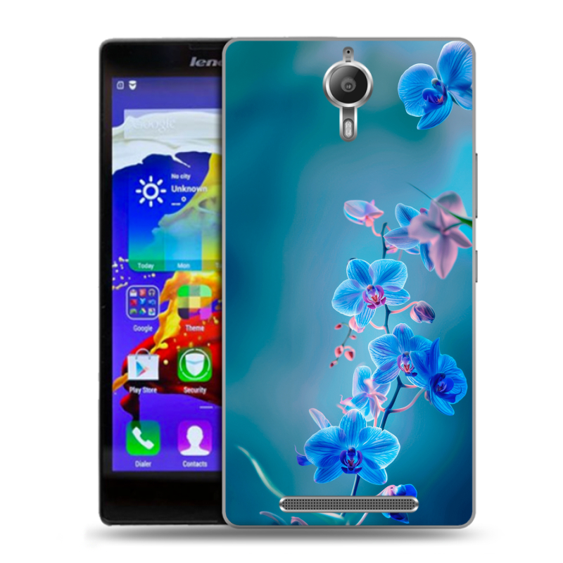Пластиковый чехол на Lenovo P90 с принтом Голубые цветы Пластиковый чехол на Lenovo P90 с принтом Голубые цветы