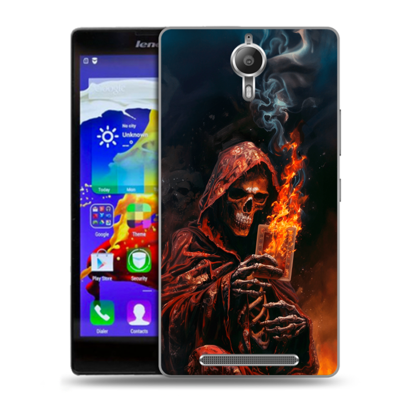 Пластиковый чехол на Lenovo P90 с принтом Скелет и карты Пластиковый чехол на Lenovo P90 с принтом Скелет и карты