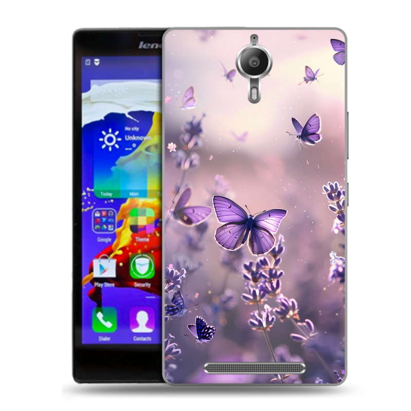 Пластиковый чехол на Lenovo P90 с принтом бабочки и лаванда Пластиковый чехол на Lenovo P90 с принтом бабочки и лаванда